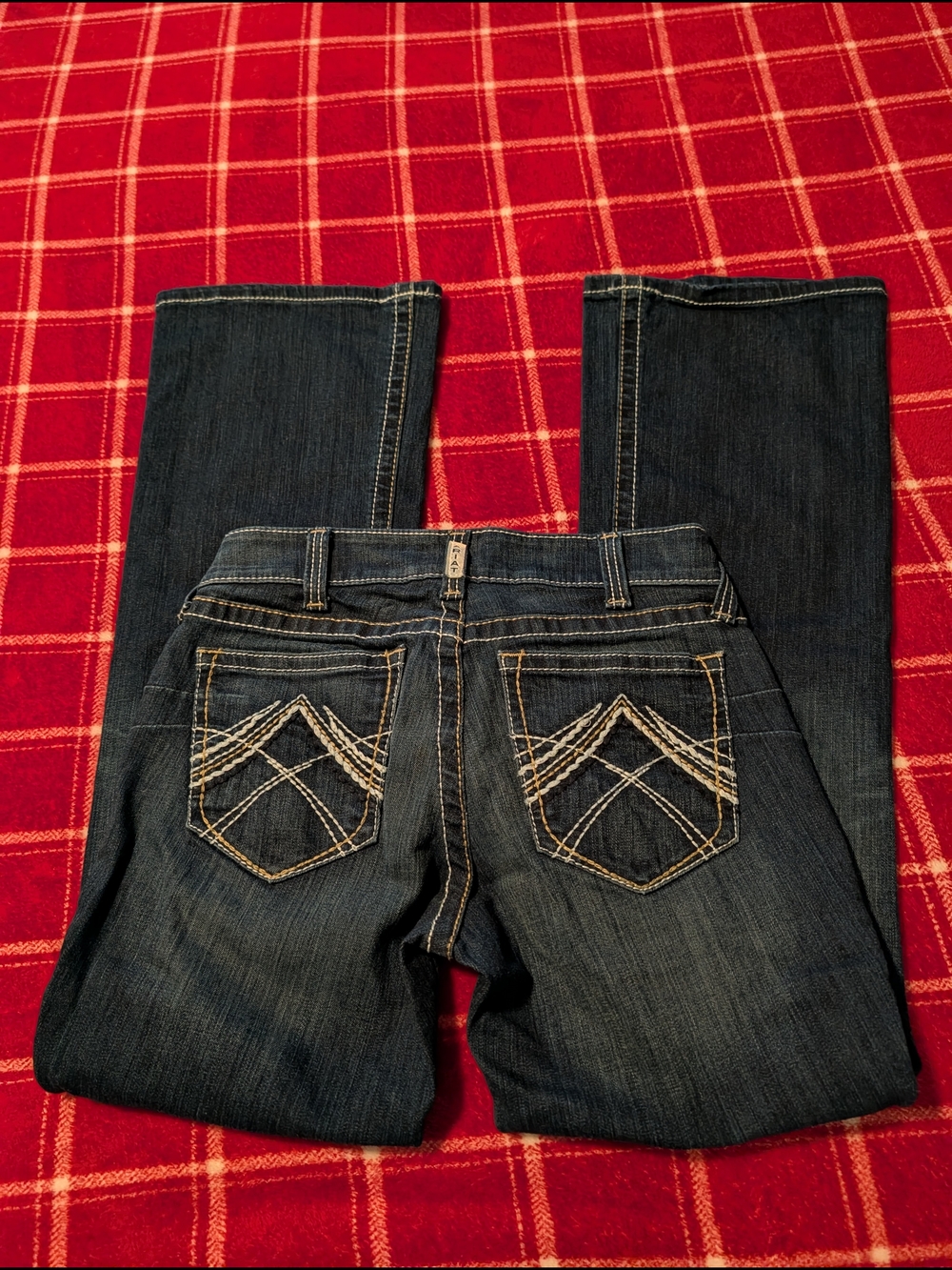 Ariat Dark Blue Bootcut Jeans with Contrast Stitching - Picture 6 of 8